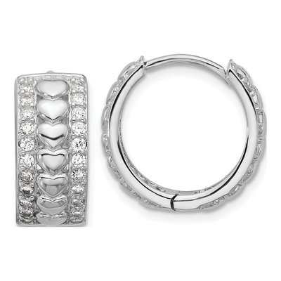 Sterling Silver 16mm CZ Heart Huggie Hoop Earrings