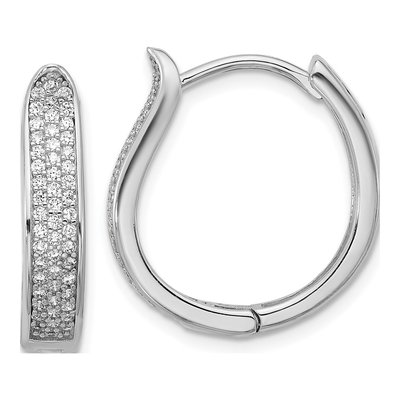 Sterling Silver 21mm CZ Curved Huggie Hoop Earrings