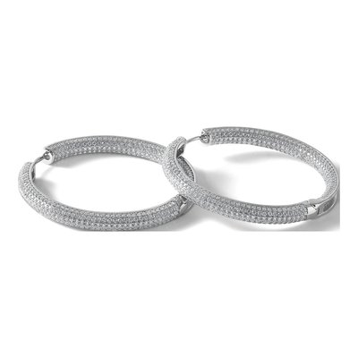 Sterling Silver 39mm CZ Pave Inside-Out Hoop Earrings – view 5