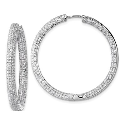 Sterling Silver 39mm CZ Pave Inside-Out Hoop Earrings