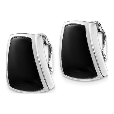 Sterling Silver Onyx Non-Pierced Button Stud Earrings – view 3