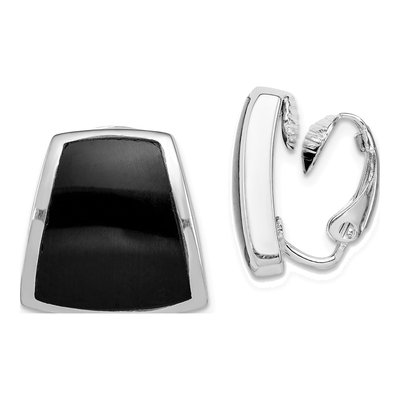Sterling Silver Onyx Non-Pierced Button Stud Earrings