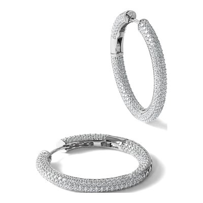 Sterling Silver 29mm CZ Inside-Out Hoop Earrings – view 6