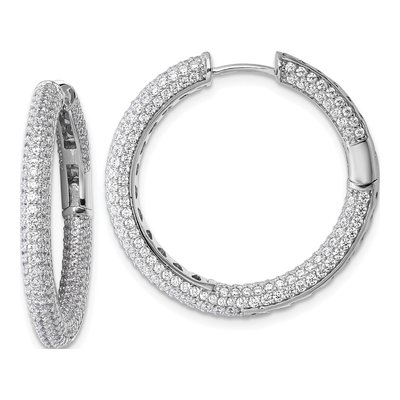Sterling Silver 29mm CZ Inside-Out Hoop Earrings