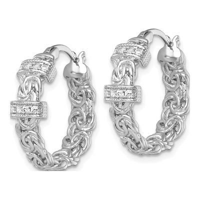 Sterling Silver 22mm CZ Byzantine Hoop Earrings – view 3