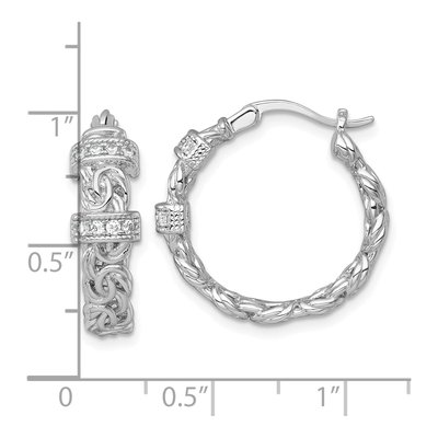 Sterling Silver 22mm CZ Byzantine Hoop Earrings – view 4