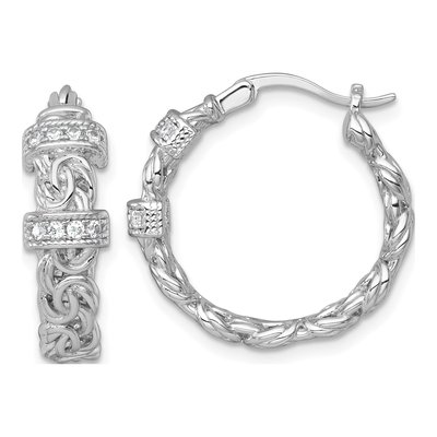 Sterling Silver 22mm CZ Byzantine Hoop Earrings