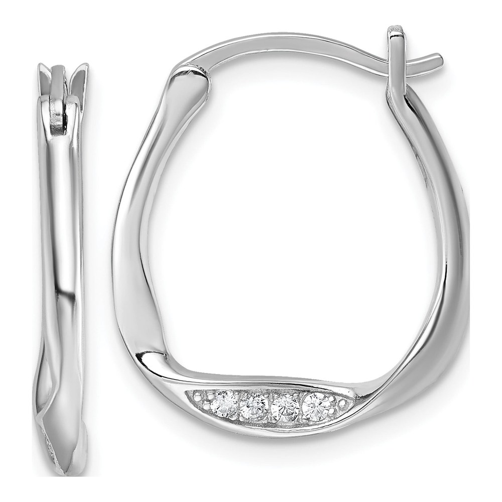 Sterling Silver Rhodium-Plated Cz Polished Twist Hoop Earrings