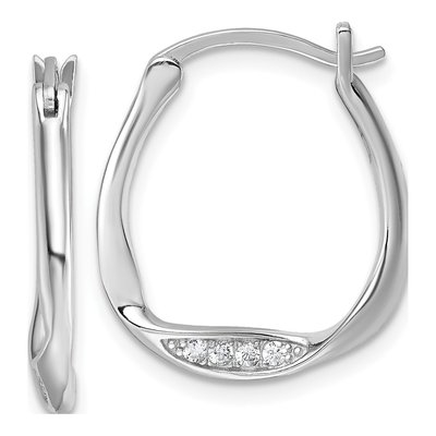 Sterling Silver 22mm CZ Twist Huggie Hoop Earrings