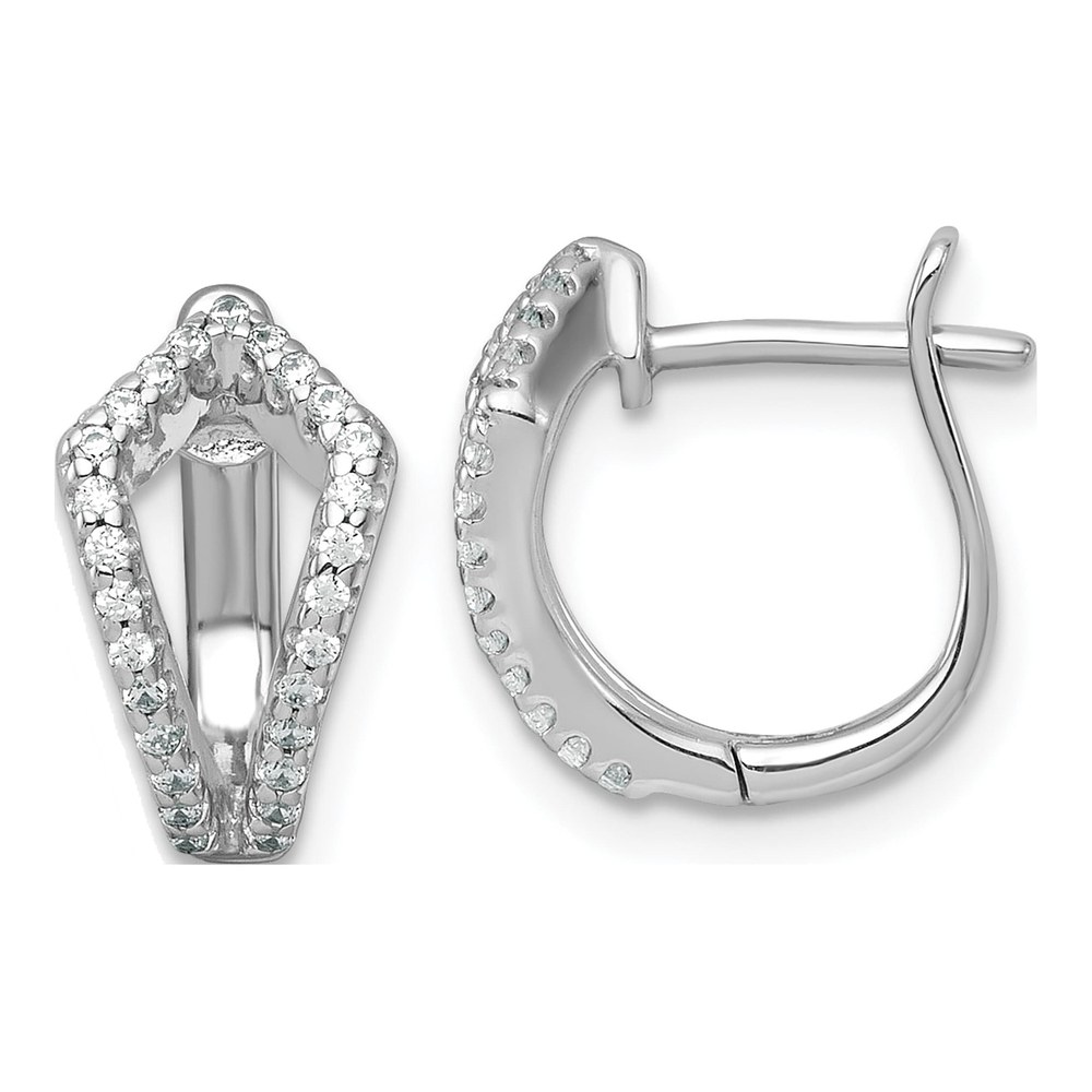 Sterling Silver Rhodium-Plated Polished Cz Hinged Hoop Earrings