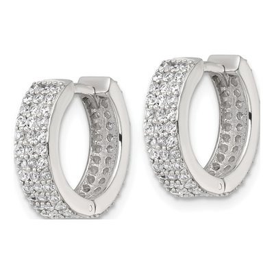 Sterling Silver 14mm CZ 3-Row Huggie Hoop Earrings – view 3