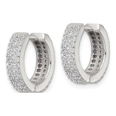 Sterling Silver 14mm CZ 3-Row Huggie Hoop Earrings – view 4