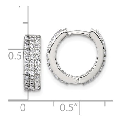 Sterling Silver 14mm CZ 3-Row Huggie Hoop Earrings – view 5
