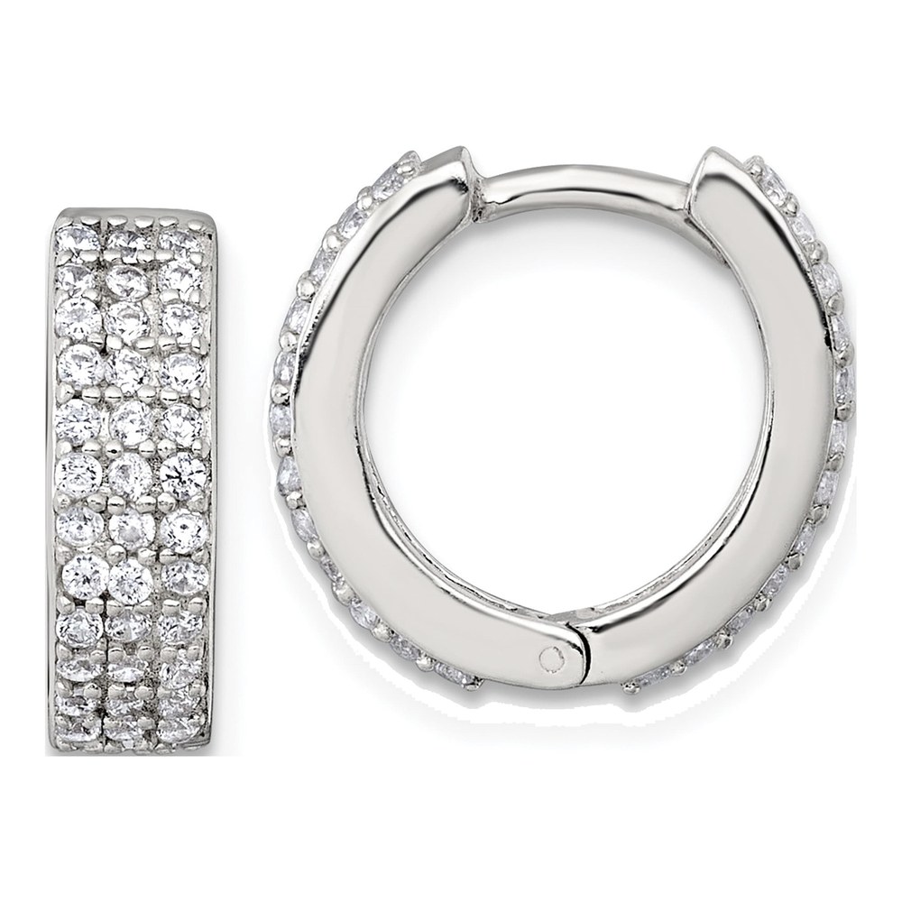 Sterling Silver Polished 16x4.5mm 3-Row Cz Hinged Round Hoop Earrings