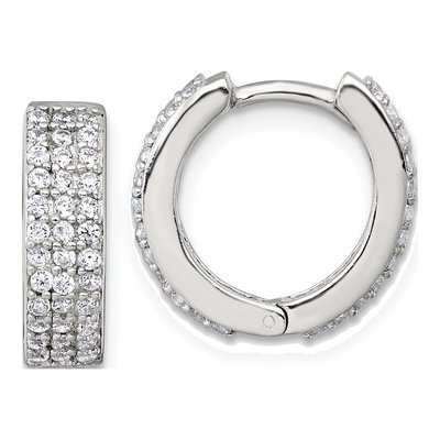 Sterling Silver 14mm CZ 3-Row Huggie Hoop Earrings