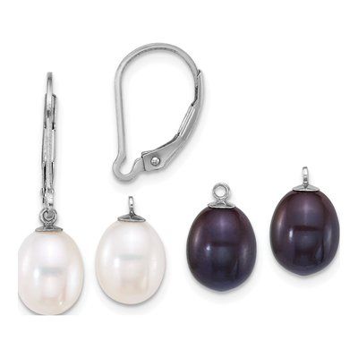Sterling Silver Pearl Enhancer & Leverback Earring Set