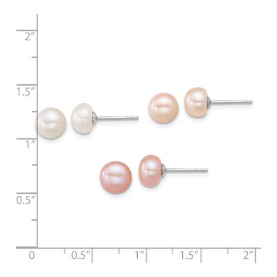 Sterling Silver Freshwater Pearl Earring Set, 3 Pair – view 3
