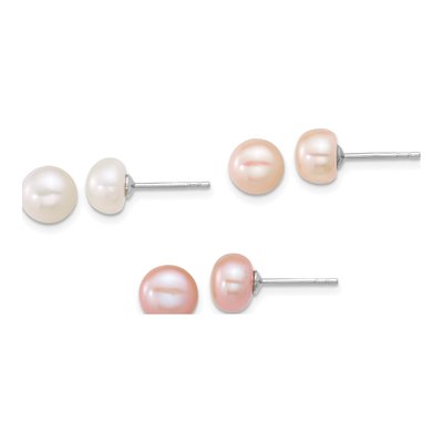 Sterling Silver Freshwater Pearl Earring Set, 3 Pair
