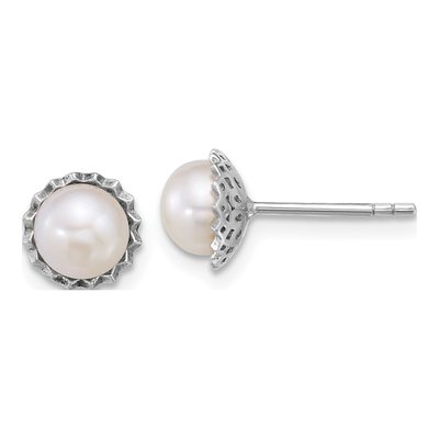 Sterling Silver Freshwater Cultured Pearl Button Stud Earrings
