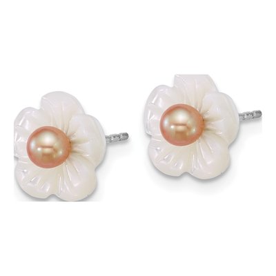 Pink Pearl Flower Post Earrings – view 2