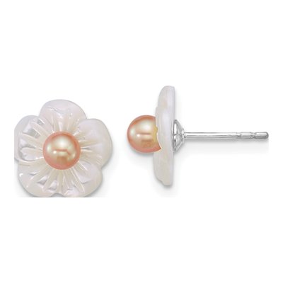 Pink Pearl Flower Post Earrings