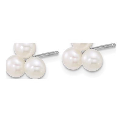 Sterling Silver Button Freshwater Cultured Pearl 3-Pearl Stud Earrings – view 2