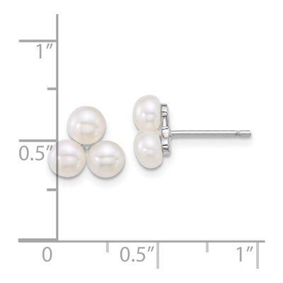 Sterling Silver Button Freshwater Cultured Pearl 3-Pearl Stud Earrings – view 3