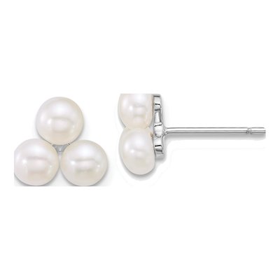 Sterling Silver Button Freshwater Cultured Pearl 3-Pearl Stud Earrings