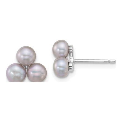 Sterling Silver Button Grey Freshwater Cultured Pearl Stud Earrings