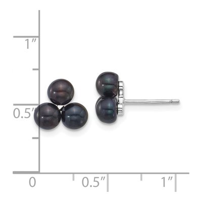 Sterling Silver Button Black Freshwater Cultured Pearl 3-Pearl Stud Earrings – view 3