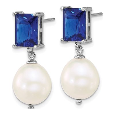 Sterling Silver Freshwater Cultured Pearl & CZ Dangle Earrings – view 2
