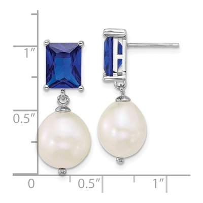 Sterling Silver Freshwater Cultured Pearl & CZ Dangle Earrings – view 3