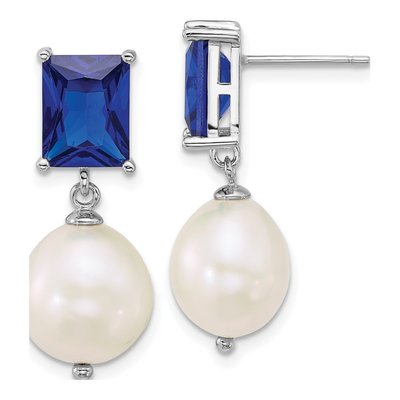 Sterling Silver Freshwater Cultured Pearl & CZ Dangle Earrings