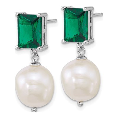 Sterling Silver Freshwater Cultured Pearl & CZ Dangle Earrings – view 2