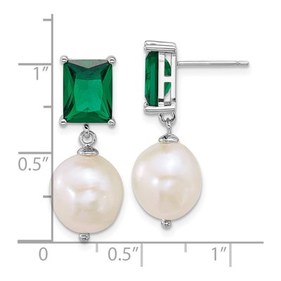 Sterling Silver Freshwater Cultured Pearl & CZ Dangle Earrings – view 3