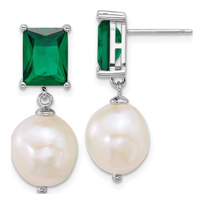 Sterling Silver Freshwater Cultured Pearl & CZ Dangle Earrings