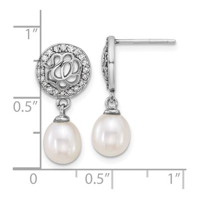 Sterling Silver Freshwater Cultured Pearl & CZ Dangle Earrings – view 3