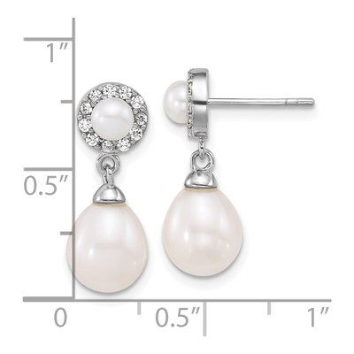 Sterling Silver Freshwater Cultured Pearl & CZ Halo Dangle Earrings – view 3