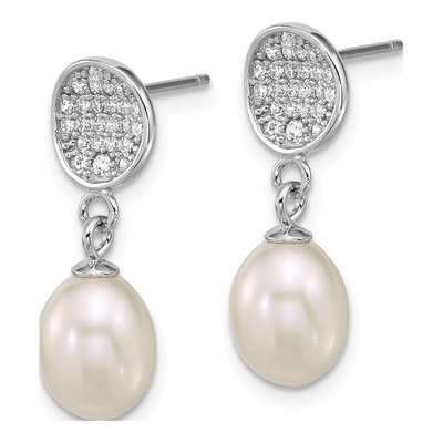 Sterling Silver Freshwater Cultured Pearl & CZ Dangle Earrings – view 2
