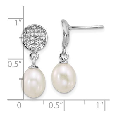 Sterling Silver Freshwater Cultured Pearl & CZ Dangle Earrings – view 3