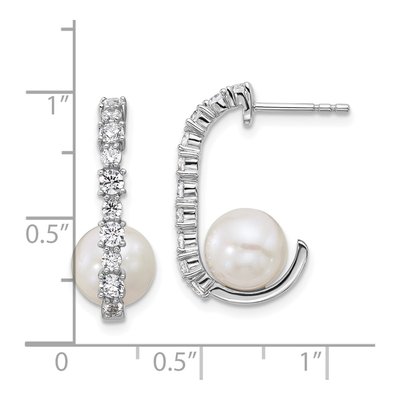 Sterling Silver Freshwater Cultured Pearl & CZ J- Dangle Earrings – view 3