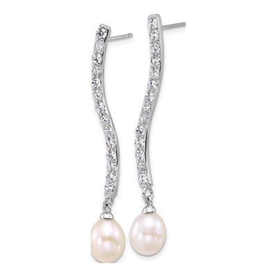 Sterling Silver Freshwater Cultured Pearl & CZ Dangle Earrings – view 2