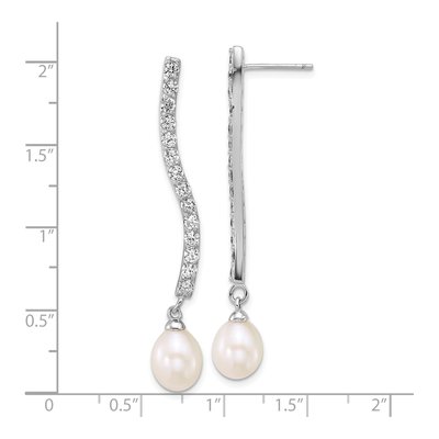 Sterling Silver Freshwater Cultured Pearl & CZ Dangle Earrings – view 3