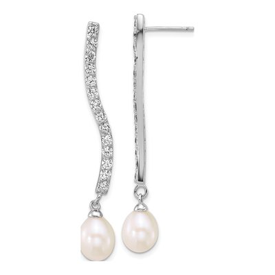 Sterling Silver Freshwater Cultured Pearl & CZ Dangle Earrings