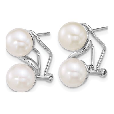 Sterling Silver Freshwater Cultured Pearl Button 2-Pearl Omega Back Stud Earrings – view 2