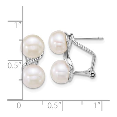Sterling Silver Freshwater Cultured Pearl Button 2-Pearl Omega Back Stud Earrings – view 3