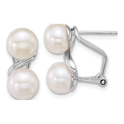 Sterling Silver Freshwater Cultured Pearl Button 2-Pearl Omega Back Stud Earrings