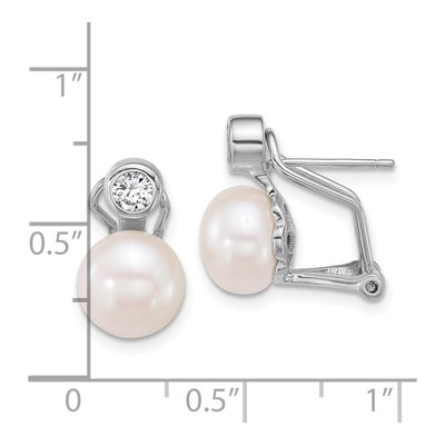 Sterling Silver Freshwater Cultured Pearl & CZ Button Stud Earrings – view 3