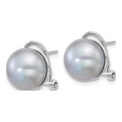 Sterling Silver Grey Freshwater Cultured Pearl Button Stud Earrings – view 2