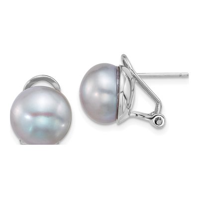Sterling Silver Grey Freshwater Cultured Pearl Button Stud Earrings